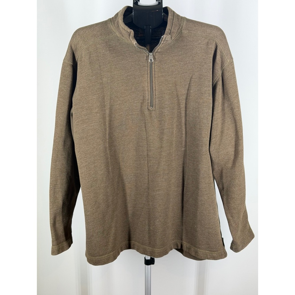 Woolrich Mens Large Quarter Zip Pullover Sweatshirt Olive Brown Fleece